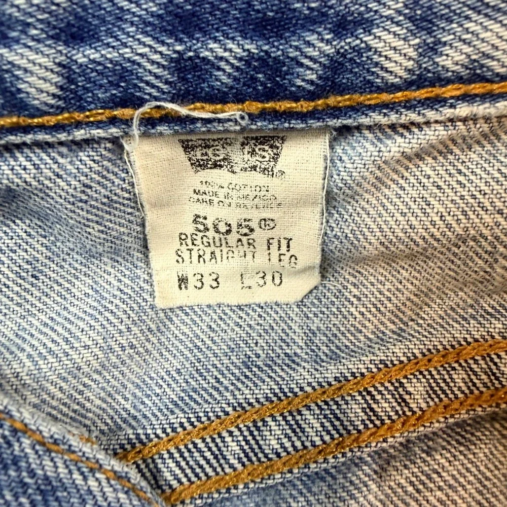 Levis 505 Mens Regular Fit Straight Leg Jeans Light Wash Blue 33x30 Denim Hemmed
